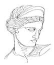 One line drawing sketch greek sculpture.Modern single line art, aesthetic contour. Royalty Free Stock Photo